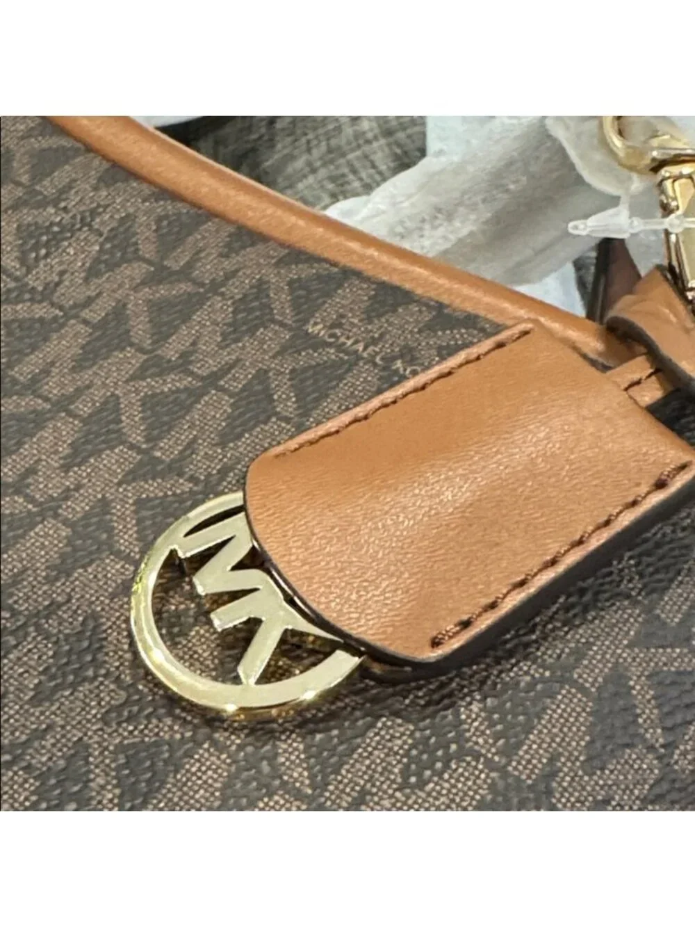 Michael Kors Bag Jet Set Signature Brown Leather Satchel Crossbody